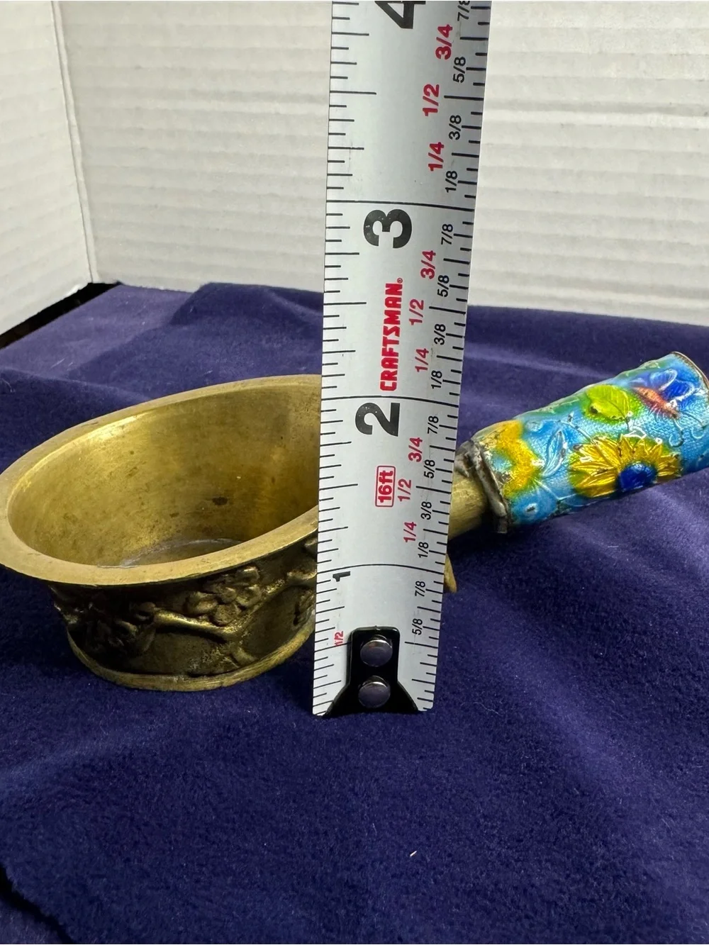 Chinese Vintage Silk Iron Brass Repousse Blue Enamel Floral Detailed Unique